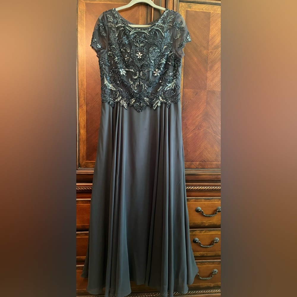 Elegant Slate Grey Beaded Gown